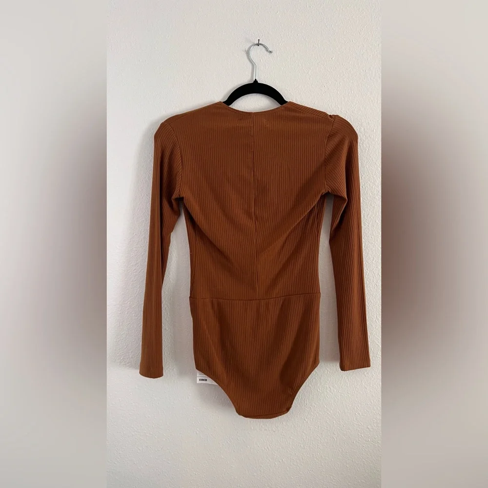 Reformation Brown Lace-Up Long Sleeve Bodysuit